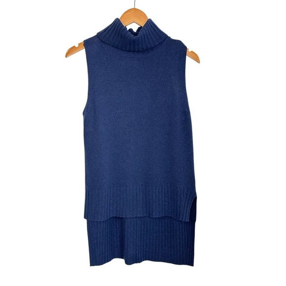 Brochu Walker Lister Sleeveless Turtleneck Sweater Small Noble Blue High Low Hem - Picture 2 of 7